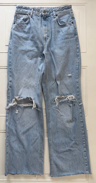 Zara Denim - Zara Womens Sz 6 Light Wash Distressed High Rise Straight Leg Boyfriend Jeans